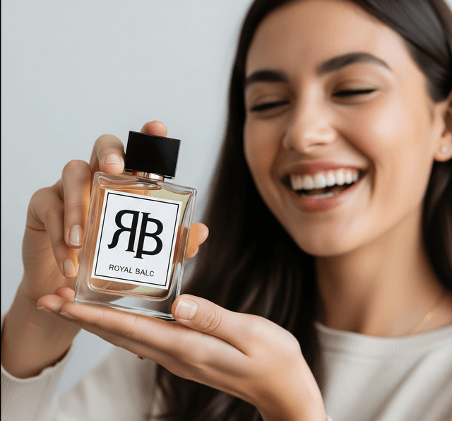 Customer showcasing Royal Balc perfume bottle